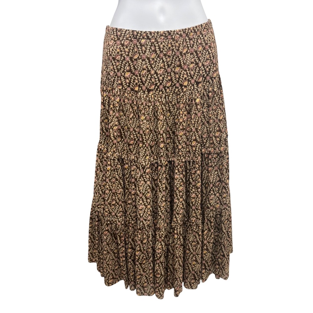 INC International Concepts Brown Floral Tiered Maxi Skirt Sequin Small NWT